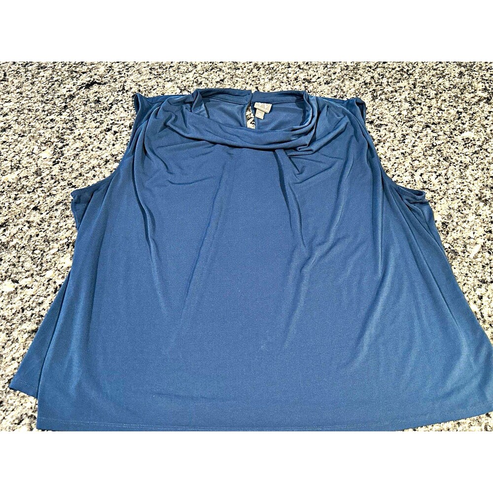 Worthington Women’s 2X Slate Blue Draped Cowl Neck Sleeveless Blouse